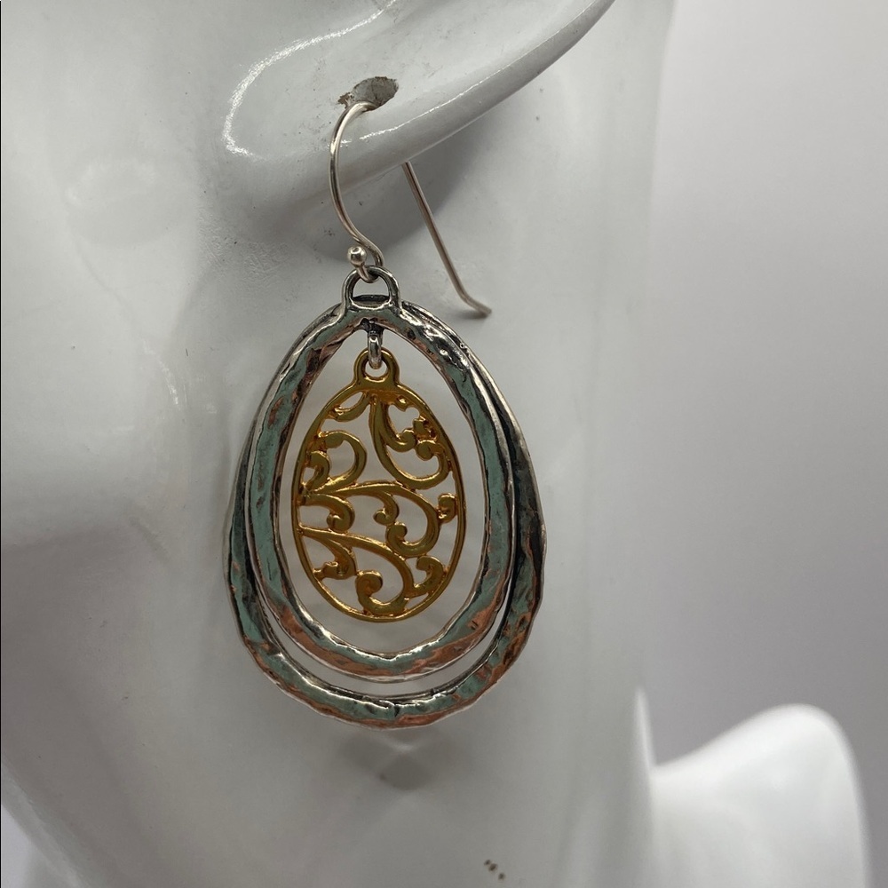 Or Paz Sterling Silver Two-Tone Teardrop Dangle Drop Earrings Pierced - Picture 8 of 10
